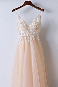 A-line Prom Dress,fashion Prom Dresses,spaghetti Straps Prom Dresses,long Prom Dress With Lace Applique