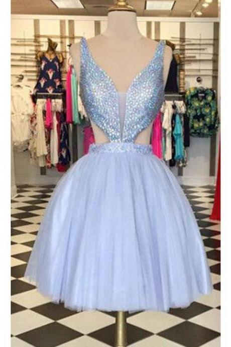 Popular V-neck Open Back Sexy Unique Style Cocktail Homecoming Prom Dress