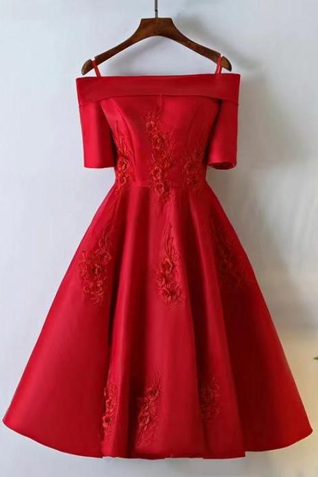 Off Shoulder Party Dress, Red Homecoming Dress