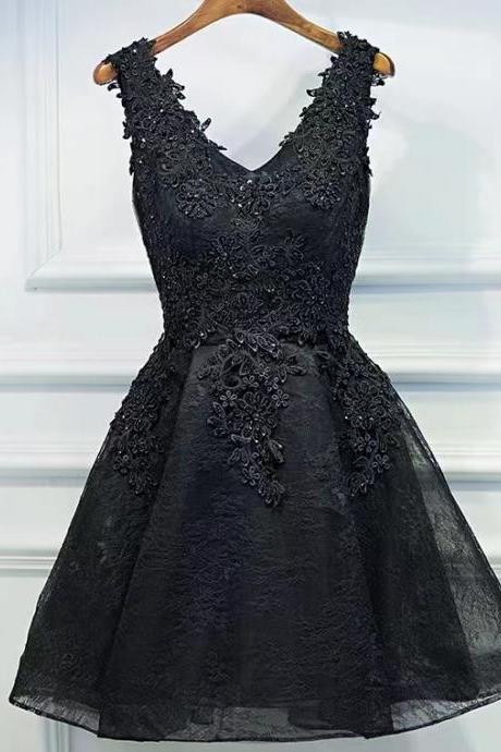 Sexy,v-neck party dress,black homeocming dress,