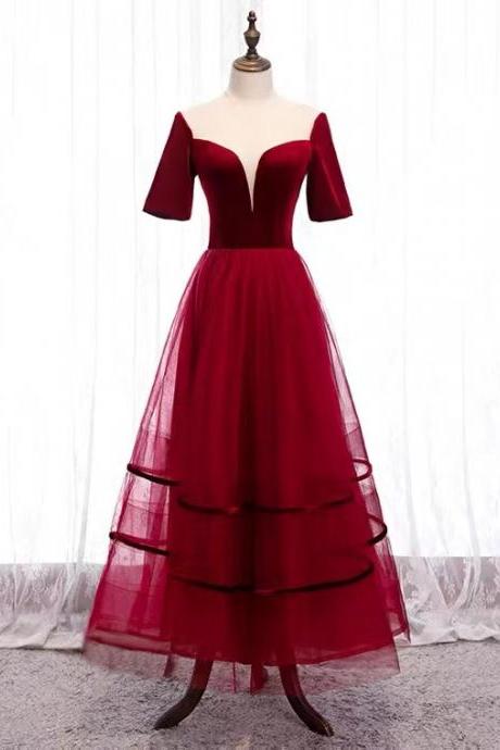 V-neck Prom Dress, Red Daily Dress, Temperament Homecoming Dress,birthday Party Dress,