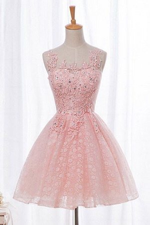 Charming Prom Dress,sleeveless Prom Dresses, Appliques Prom Party Dress,tull Pink Homecoming Dress