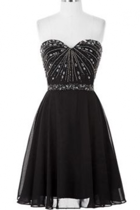 Beaded Black Evening Dress, Elegant Prom Dress, Short Homecoming Dress