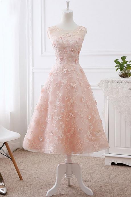 Lovely Pink Homecoming Dress, Elegant Appliques Graduation Dress