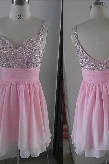 Charming Prom Dress,spaghetti Straps Prom Dress,short Prom Dress,pink Prom Dress