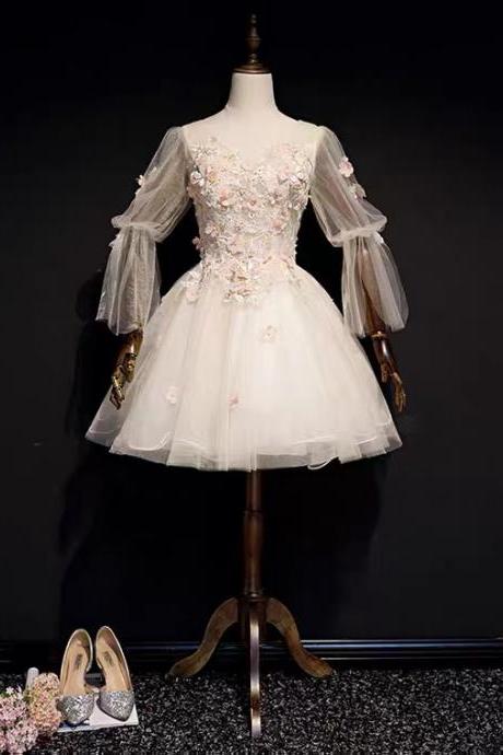 V-neck Tulle Evening Dress ,short Homecoming Dress , Bridesmaid Dress Bouffant Dress