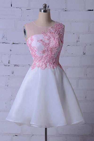 Simple White Homecoming Dress, Tulle Short Prom Dress, Halter Bridesmaid Dress