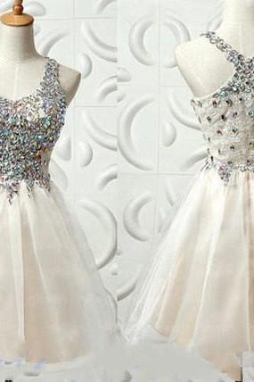 Elegant Cute Homecoming Gown,short Prom Gown, Homecoming Gowns With Straps, V Neckline Party Dress