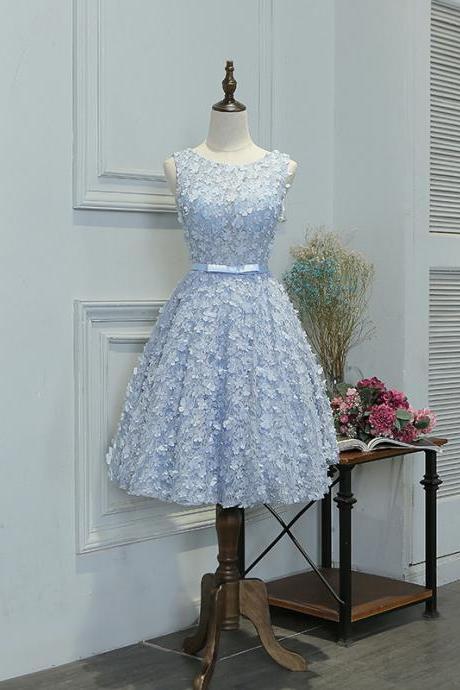 Lace Flowers Short Homecoming Dress With Beading, Sexy Backless Junior Prom Gowns
