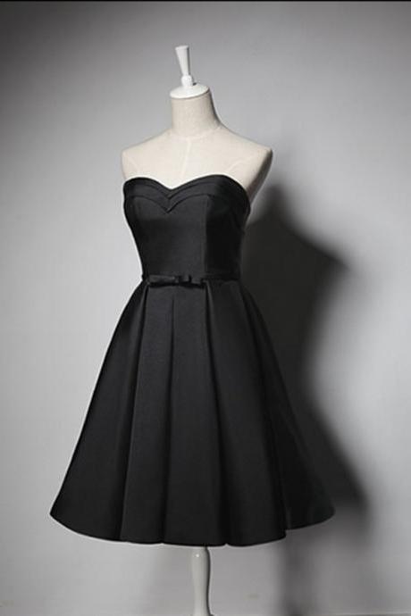 Black Satin Short Homecoming Dresses, Sweetheart Junior Cocktail Dress, A Line Ruffle Prom Party Gowns