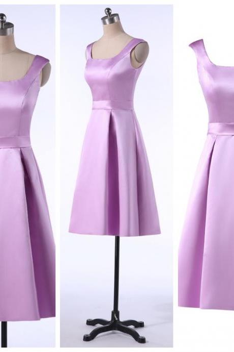 Light Lavender Satin Short Homecoming Dress, A Line Prom Party Gowns, Party Gowns ,wedding Guest Gowns