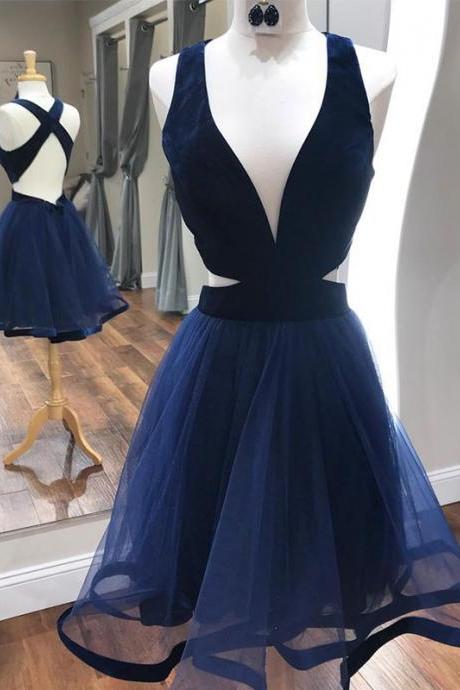 Sexy Navy Blue Tulle Short Homecoming Dress, A Line Sweet Prom Party Gowns ,graduation Dress