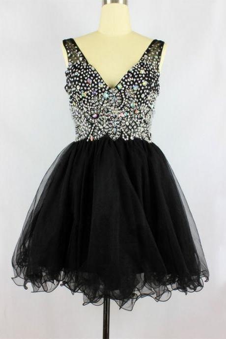 Luxury Crystal Short Black Prom Dress,short Prom Dresses, Homecoming Dresses, Graduation Dresses