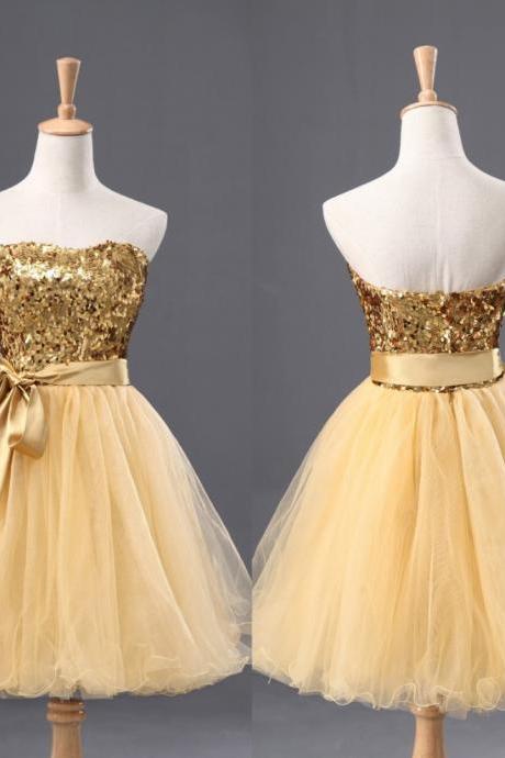 Sweetheart Yellow Bridesmaid Dress, Evening Dresses, Homecoming Dresses
