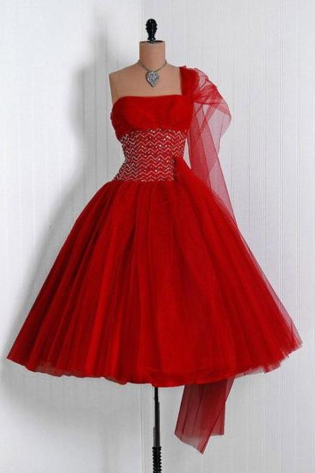 Vintage Ball Gown Homecoming Dresses, One Shoulder Beading Mini Short Cocktail Dress, Party Gowns, Prom Dress