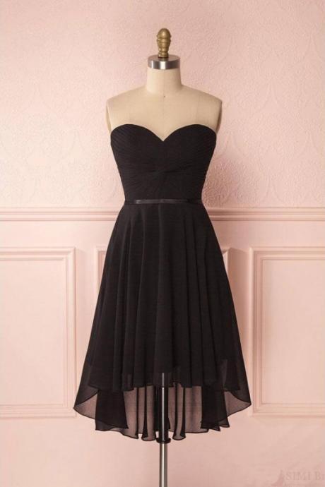 Black Sweetheart Homecoming Dress, A Line Strapless Bridesmaid Dresses, High Low Chiffon Short Prom Dresses