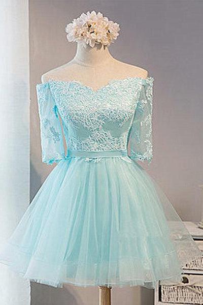 Mint Green Knee Length Lace Up Back Homecoming Dress, Short Prom Dress