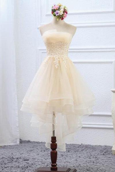 Champagne High Low Tulle Layers Homecoming Dress, Cute Short Prom Dress