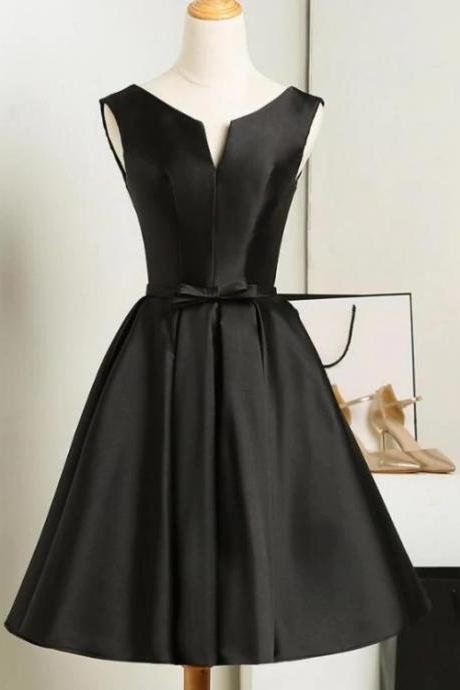 Fashoin Black Short V-neckline Knee Length Party Dress, Black Homecoming Dress, Prom Dress