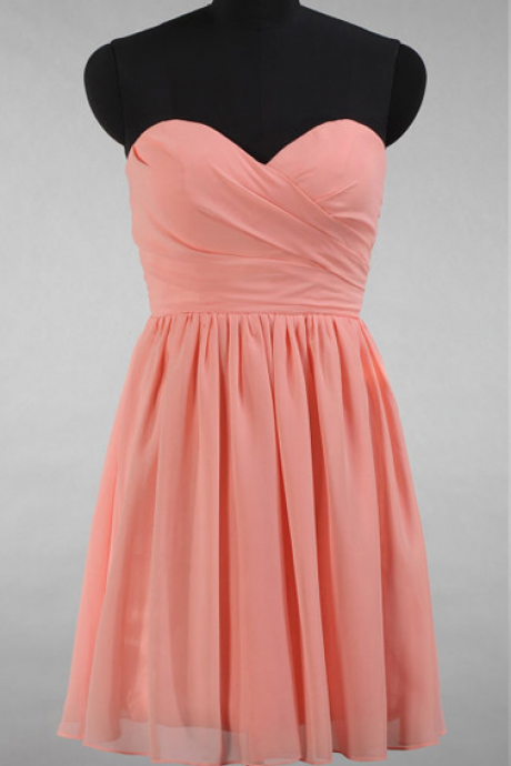 A-line Sweetheart Bridesmaid Dresses, Hot Pink Chiffon Bridesmaid Gowns, Short Bridesmaid Dresses with Soft Pleats