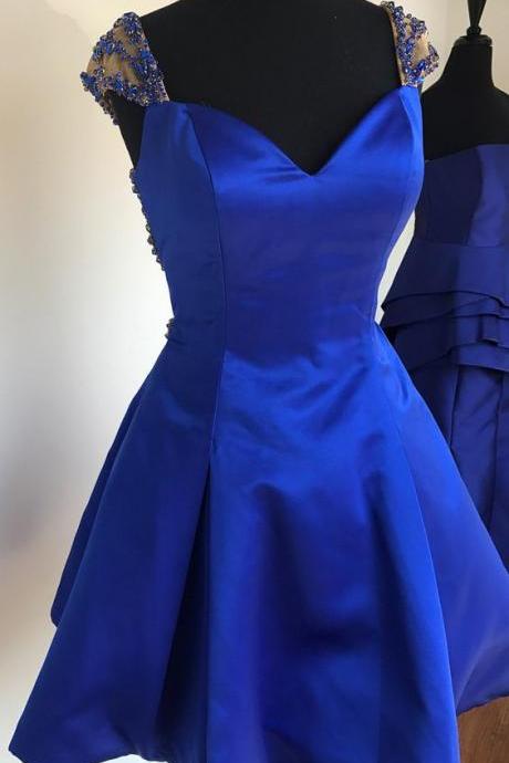 royal blue homecoming dress with cap sleeves, Short Prom Dress, Chic Party Dress