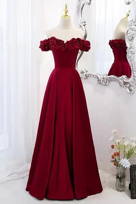 Off shoulder prom dress, red evening dress, formal satin party dress
