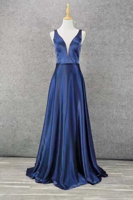 V-neck prom dress,royal blue party dress, sexy evening dress