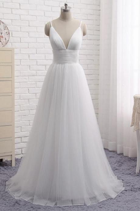 Spaghetti strap evening dress, wedding dress, beach bridal dress