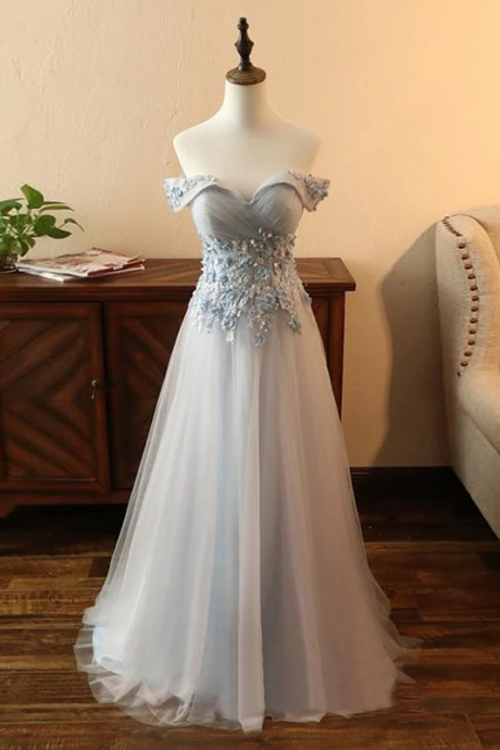 A Line Off-the-shoulder Prom Dress, Modest Beautiful Long Prom Dress, Banquet Party Dress
