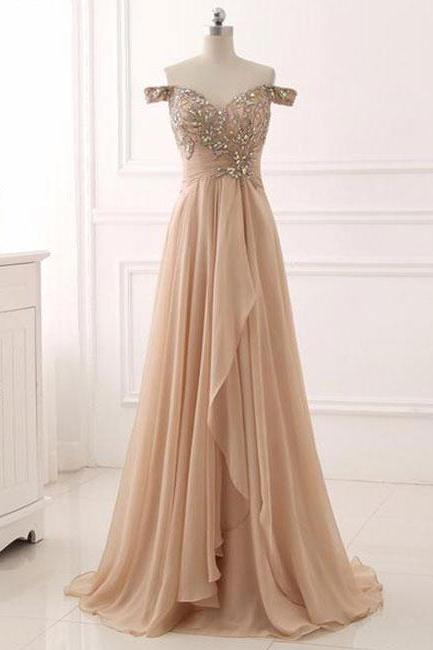Off-the-shoulder Formal Prom Dress, Chiffon Beautiful Long Prom Dress, Banquet Party Dress