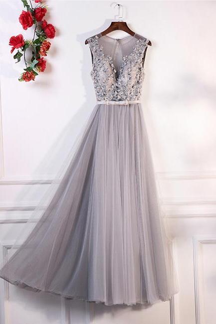 A-line Round Neck Formal Prom Dress, Beautiful Long Prom Dress, Banquet Party Dress