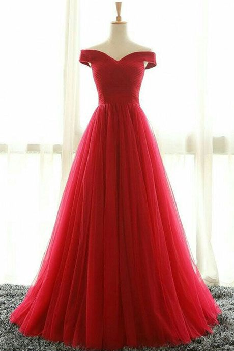 A Line Tulle Off Shoulder Formal Prom Dress, Beautiful Long Prom Dress, Banquet Party Dress