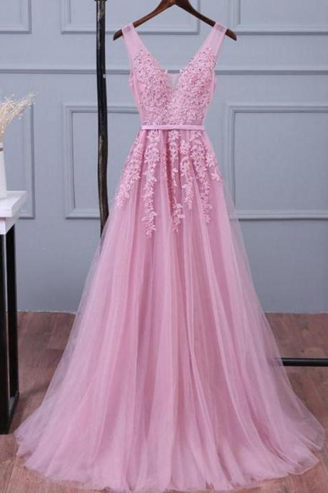 V-neck Tulle Formal Prom Dress, Beautiful Long Prom Dress, Banquet Party Dress