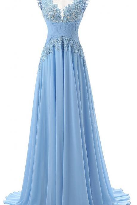 Elegant A-line Chiffon Sleeveless Formal Prom Dress, Beautiful Long Prom Dress, Banquet Party Dress