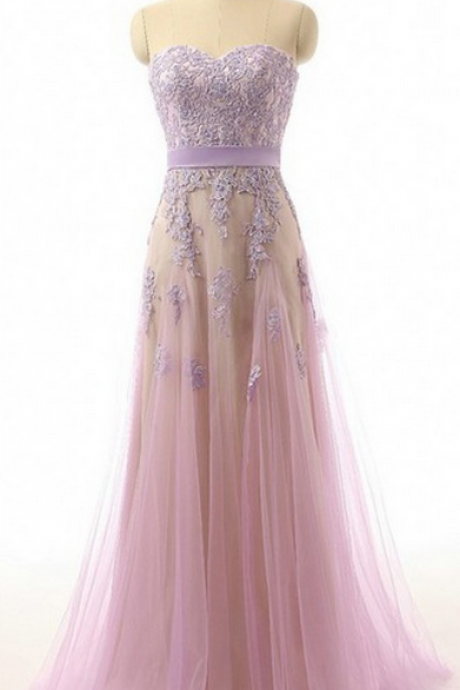 Elegant Appliques A-line Style Sweetheart Neck Tulle Formal Prom Dress, Beautiful Long Prom Dress, Banquet Party Dress