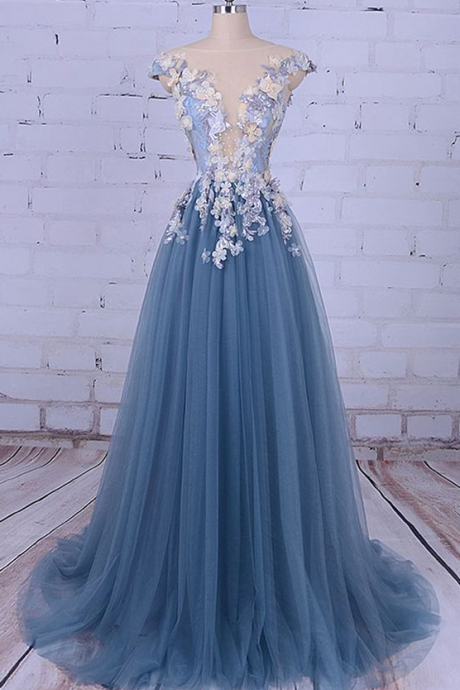 Elegant Sexy Appliques Tulle Formal Prom Dress, Beautiful Long Prom Dress, Banquet Party Dress