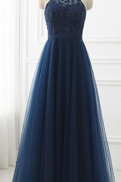 Elegant Sleeveless Halter Neckline Formal Prom Dress, Beautiful Long Prom Dress, Banquet Party Dress