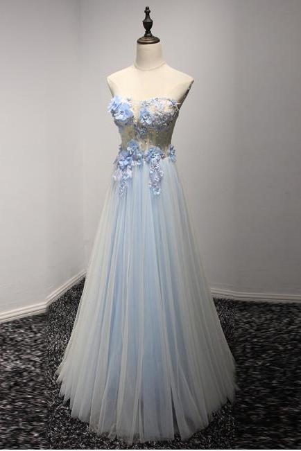 Elegant Sweetheart Appliques Tulle Formal Prom Dress, Beautiful Long Prom Dress, Banquet Party Dress