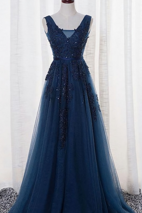 Elegant A-Line V-Neck Sleeveless Formal Prom Dress, Beautiful Long Prom Dress, Banquet Party Dress