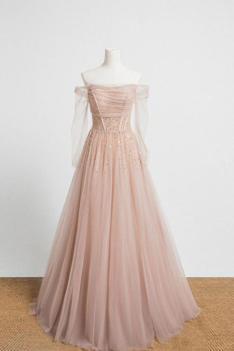 Elegant Sweetheart Tulle Sequin Formal Prom Dress, Beautiful Long Prom Dress, Banquet Party Dress