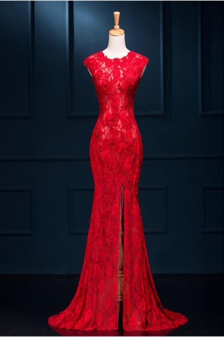 Elegant Lace Mermaid Formal Prom Dress, Beautiful Long Prom Dress, Banquet Party Dress