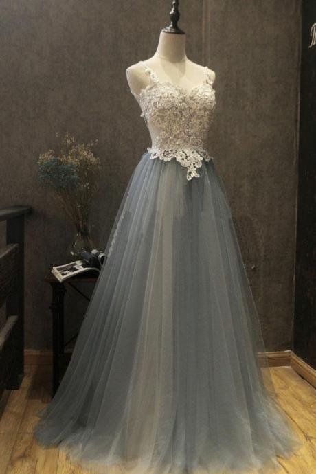 Elegant V-neck Backless Tulle Lace Formal Prom Dress, Beautiful Long Prom Dress, Banquet Party Dress