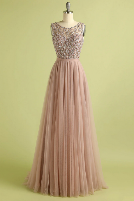 Elegant Beaded Tulle Formal Prom Dress, Beautiful Long Prom Dress, Banquet Party Dress