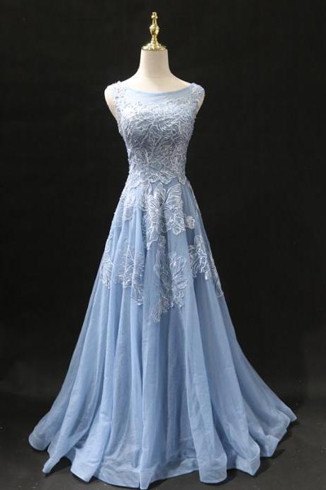 Elegant Round Neckline Tulle with Lace Formal Prom Dress, Beautiful Prom Dress, Banquet Party Dress