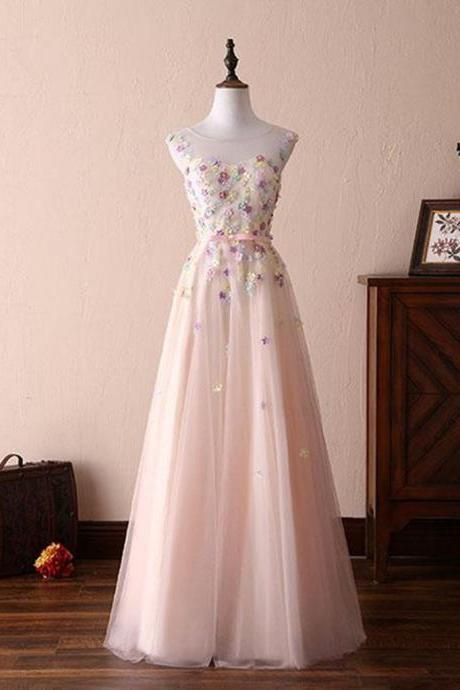 Elegant Round Neckline Tulle Formal Prom Dress, Beautiful Prom Dress, Banquet Party Dress