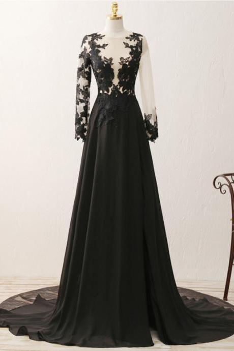Elegant Sweetheart Chiffon Long Sleeves Formal Prom Dress, Beautiful Long Prom Dress, Banquet Party Dress