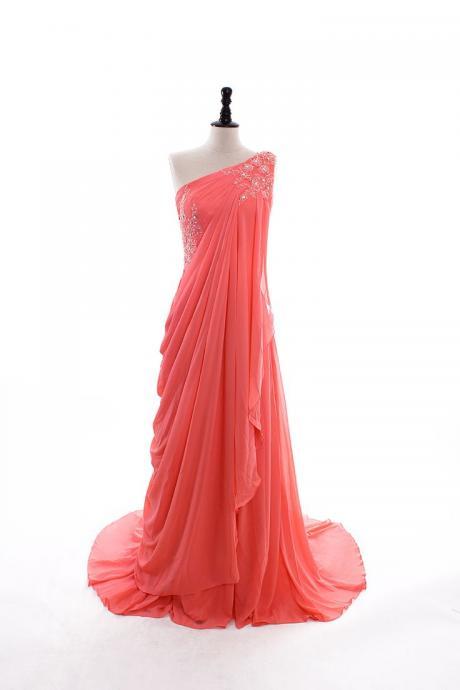 Elegant Sweetheart One-Shoulder Applique Chiffon Formal Prom Dress, Beautiful Long Prom Dress, Banquet Party Dress