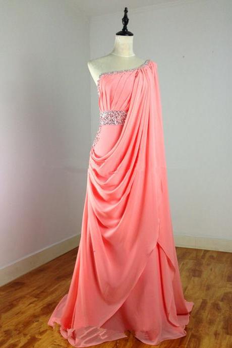 Elegant Sweetheart One-Shoulder Beading Chiffon Formal Prom Dress, Beautiful Long Prom Dress, Banquet Party Dress