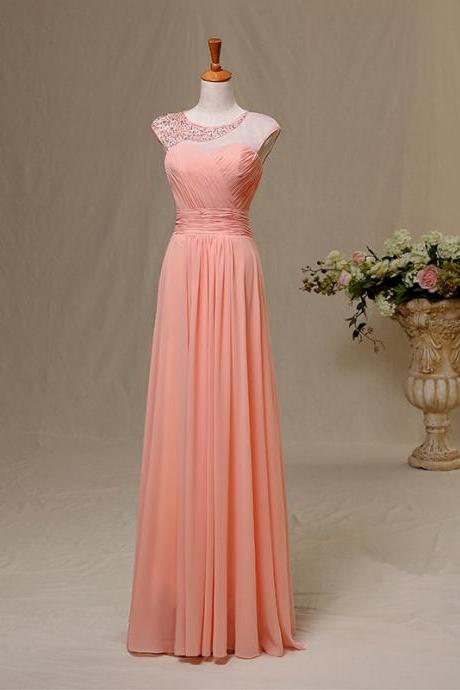 Elegant Sweetheart Chiffon Round Neckline A Line Formal Prom Dress, Beautiful Long Prom Dress, Banquet Party Dress