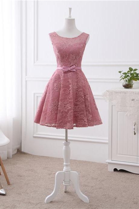 Elegant Sweetheart Lace Knee Length Round Neckline Formal Homecoming Dress, Beautiful Short Dress, Banquet Party Dress